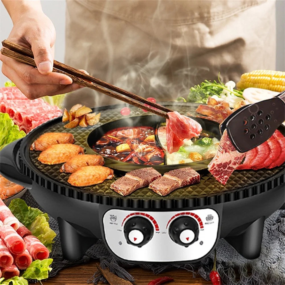 2 in 1 Electric Hot Pot and Smokeless BBQ Grill, 2000W, Black T857