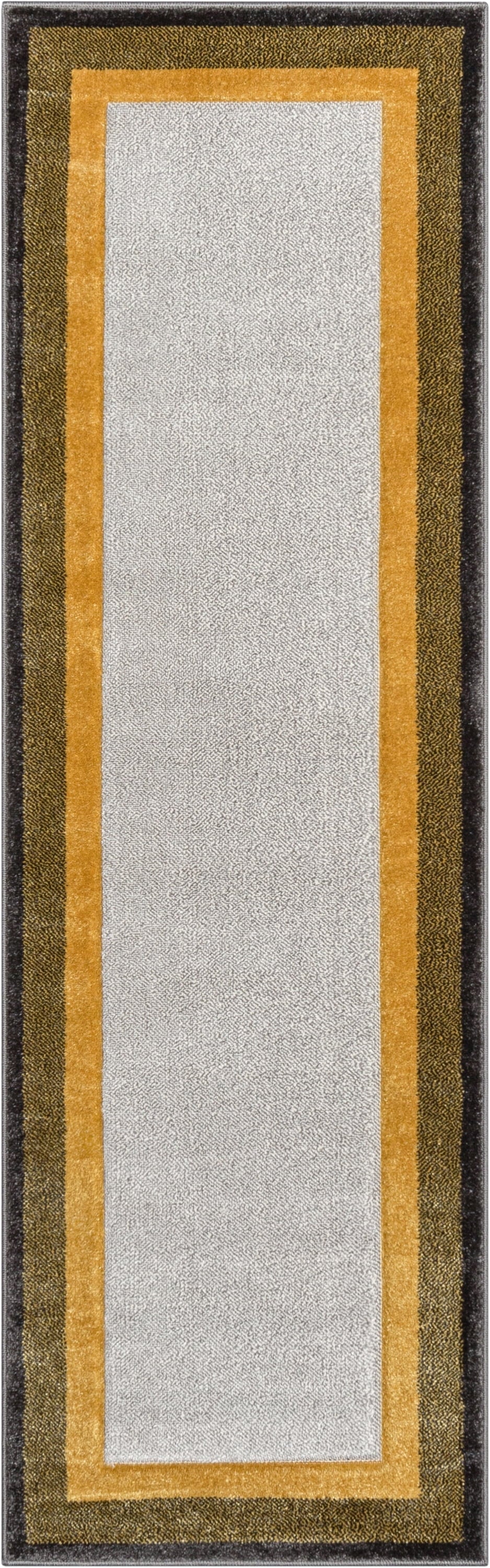 Yellow Solid Border Geometric Runner Rug 2x7 B45389