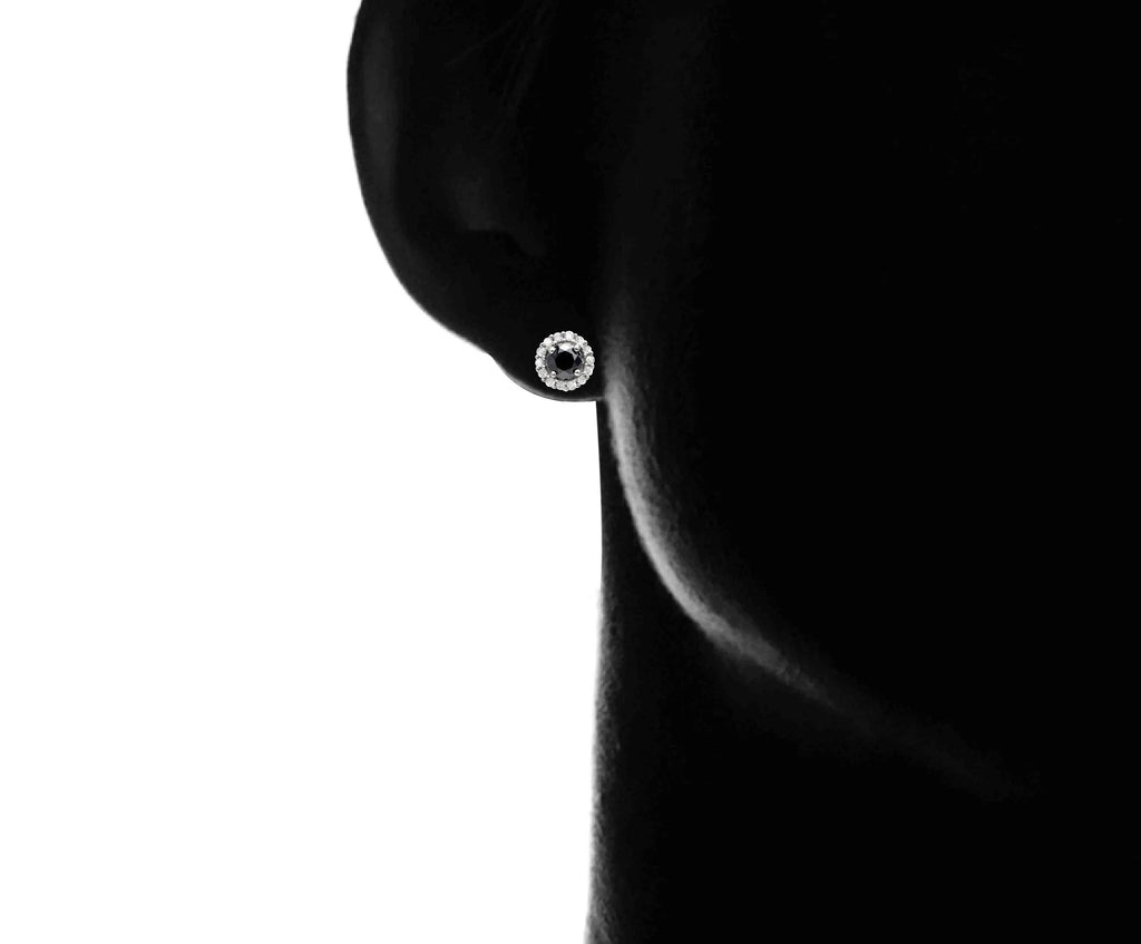 Black and White Diamond Solitaire Halo Stud Earrings Q899040