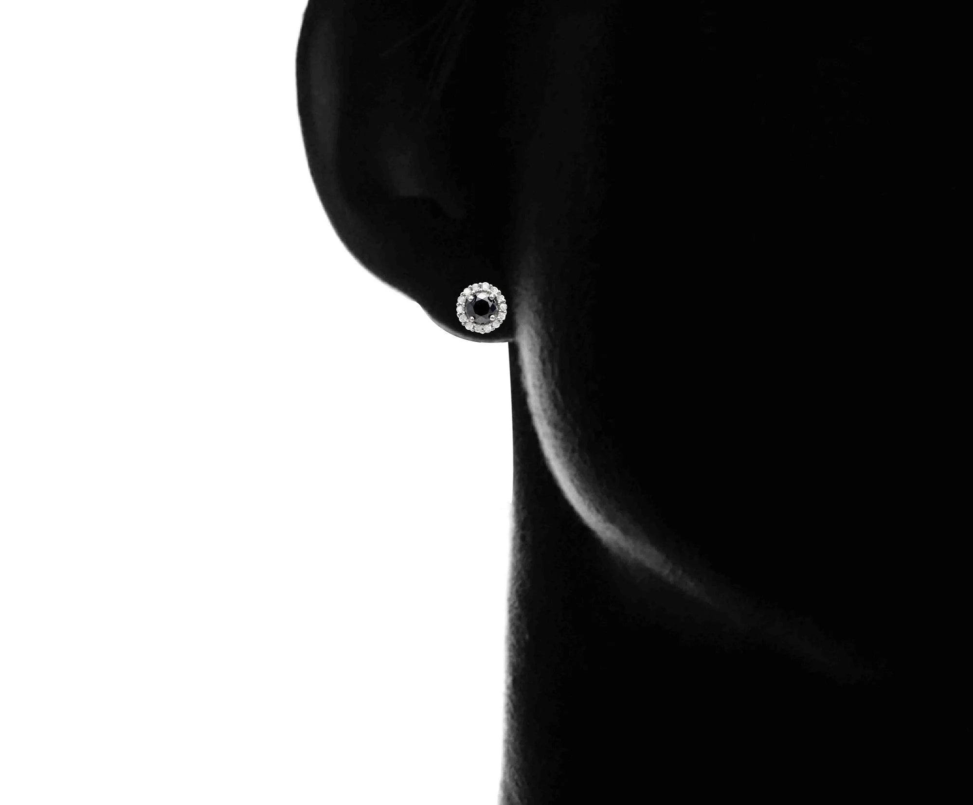 Black and White Diamond Solitaire Halo Stud Earrings Q899040