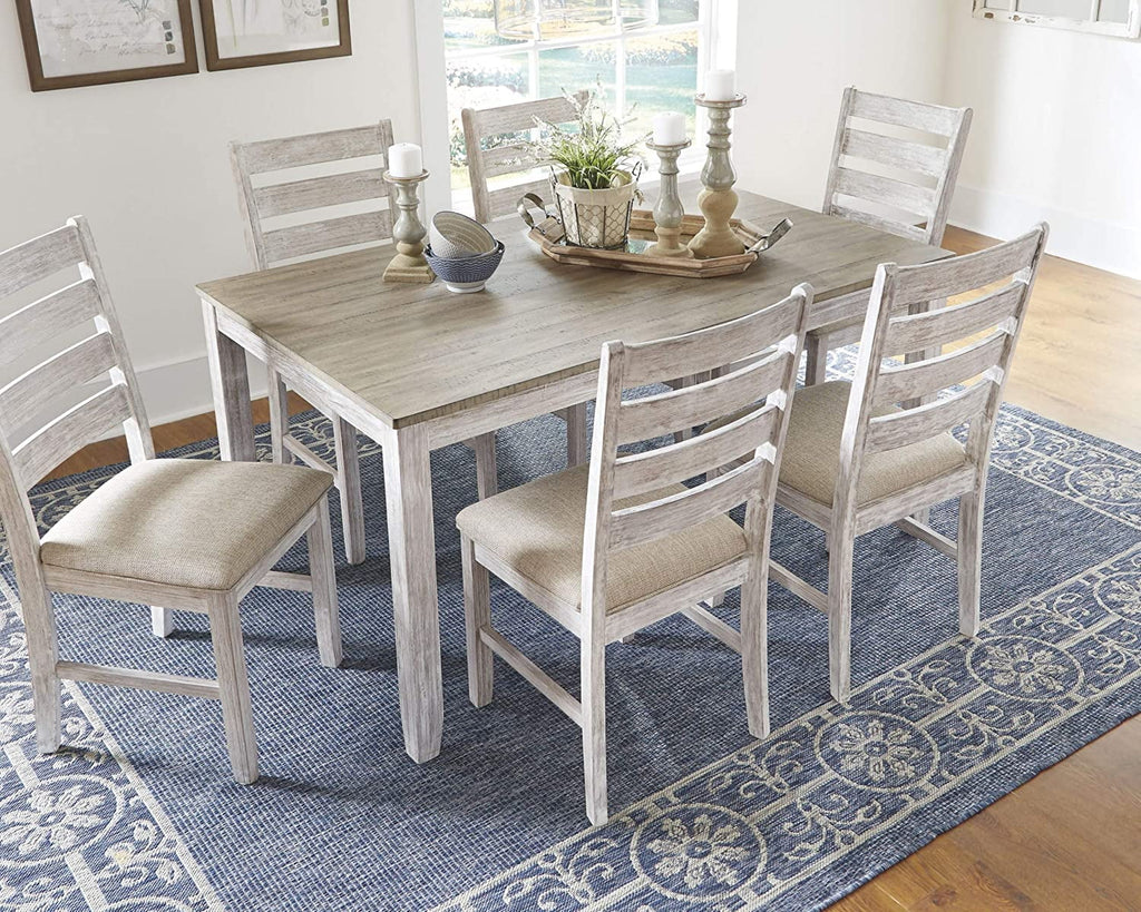 7 Piece Dining Set in White and Light Brown V57099