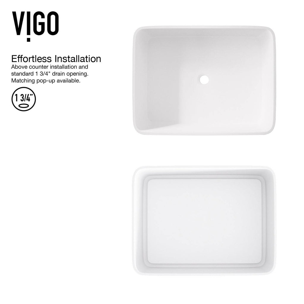 White Rectangular Vessel Bathroom Sink with Chrome Faucet and Pop-Up Drain G19056