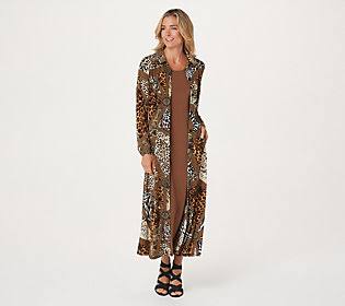 Women Regular Duster & Maxidress Set, Size Large, Wild Cat/Brown S10704