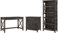 Key West Writing Desk with 2 Drawer Lateral File Cabinet and 5 Shelf Bookcase, 48W, Reclaimed Pine G8362