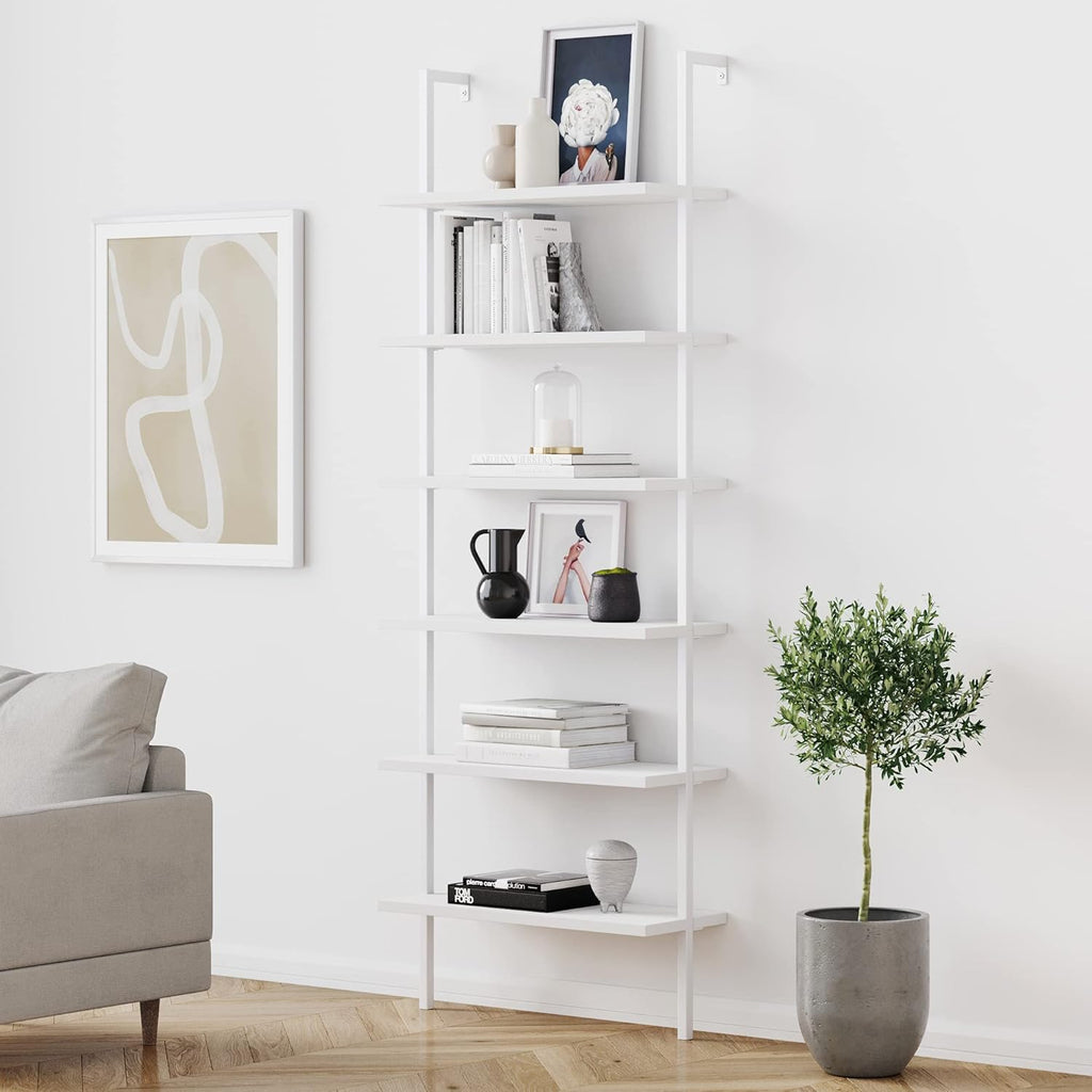 White 5-Shelf Bookcase with Metal Frame M232330