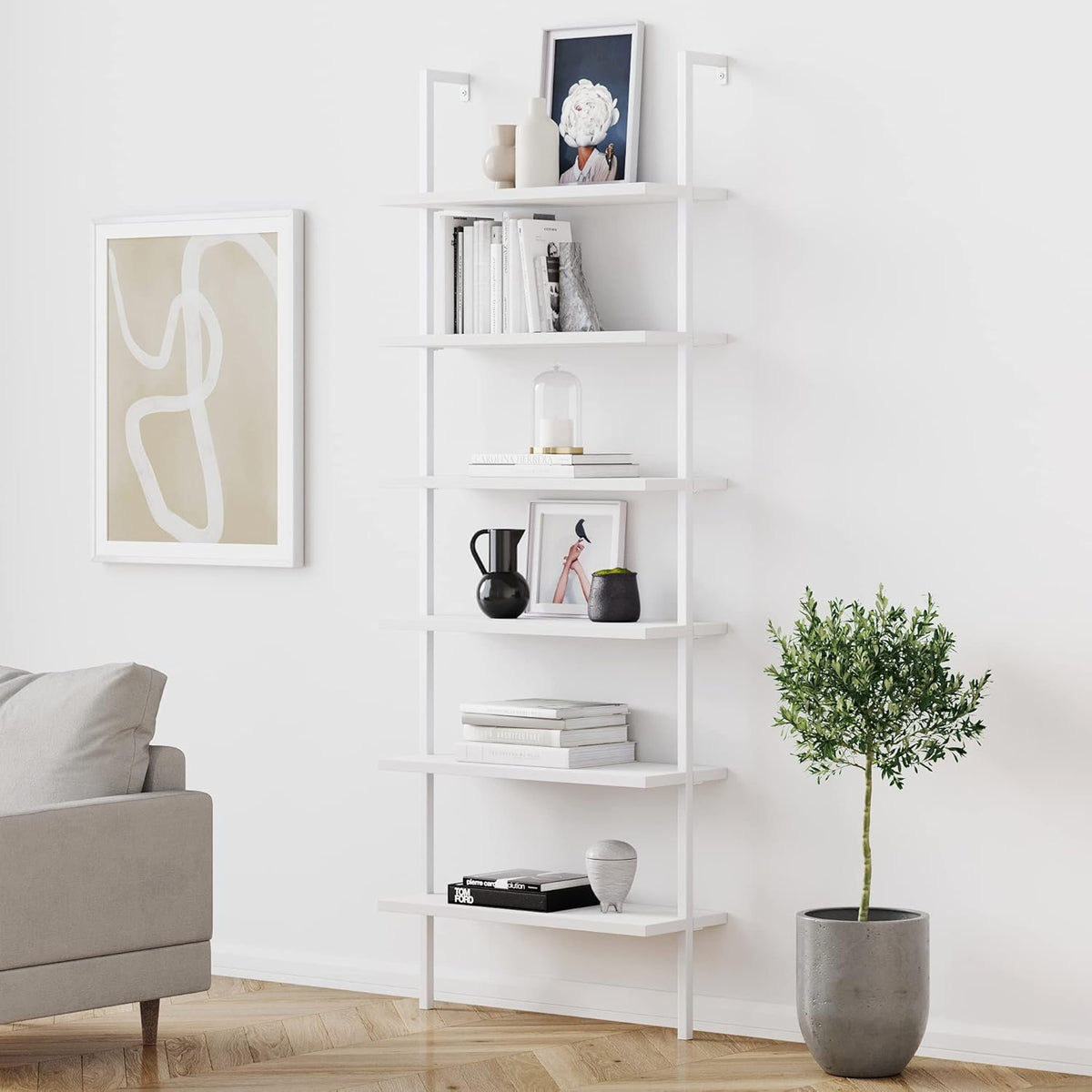 White 5-Shelf Bookcase with Metal Frame M232330