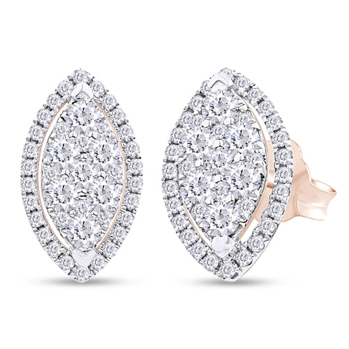 1 Carat Round Cut Lab Created Moissanite Marquise Halo Cluster Stud Earrings In 14K Rose Gold Over Sterling Silver L6015