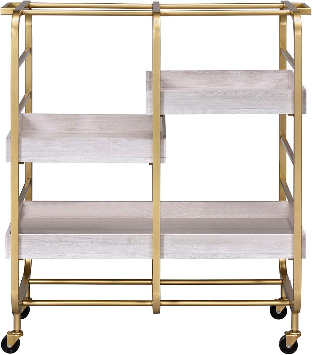 Gold & White-Washed Serving Cart F80842