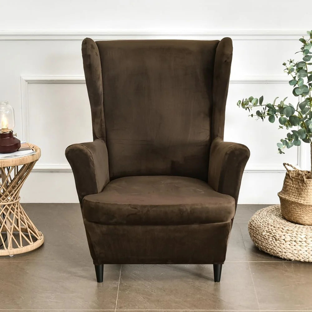 Velvet Stretch Wingback Chair Sofa Slipcover with Elastic Bottom N37051