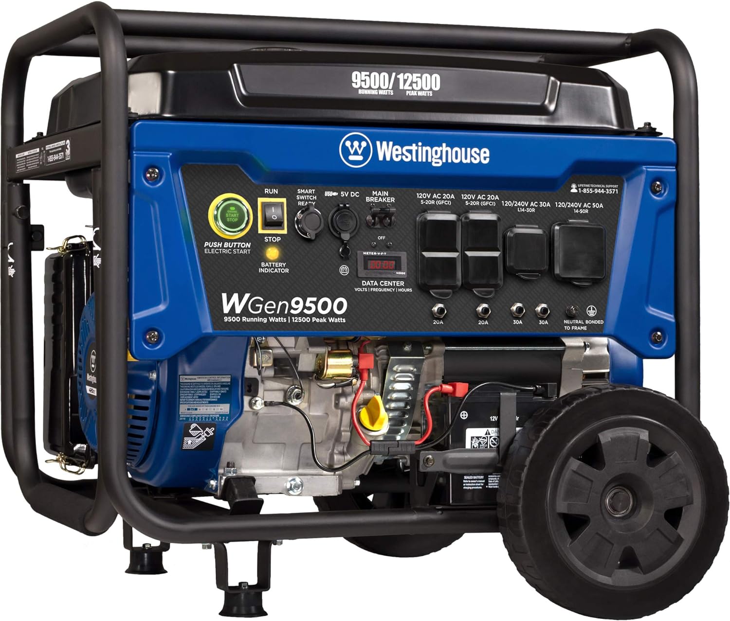 Dual Fuel Portable Generator 9500 Rated Watts 12500 Peak Watts Electric Start E836