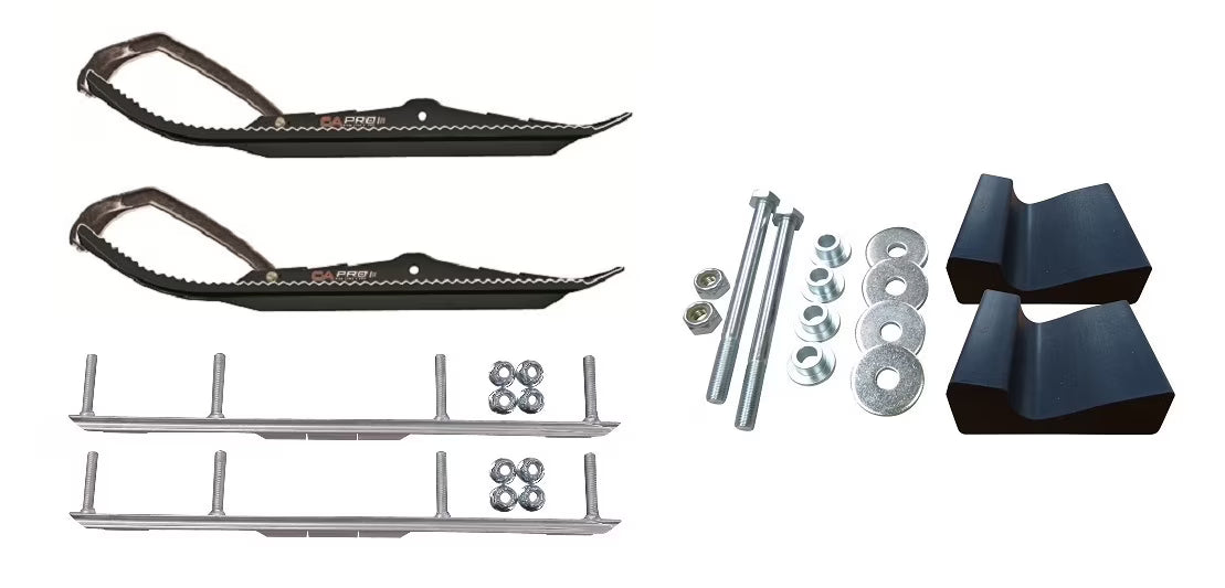 Black Snowmobile Skis with Shaper Bars Complete Kit U15876