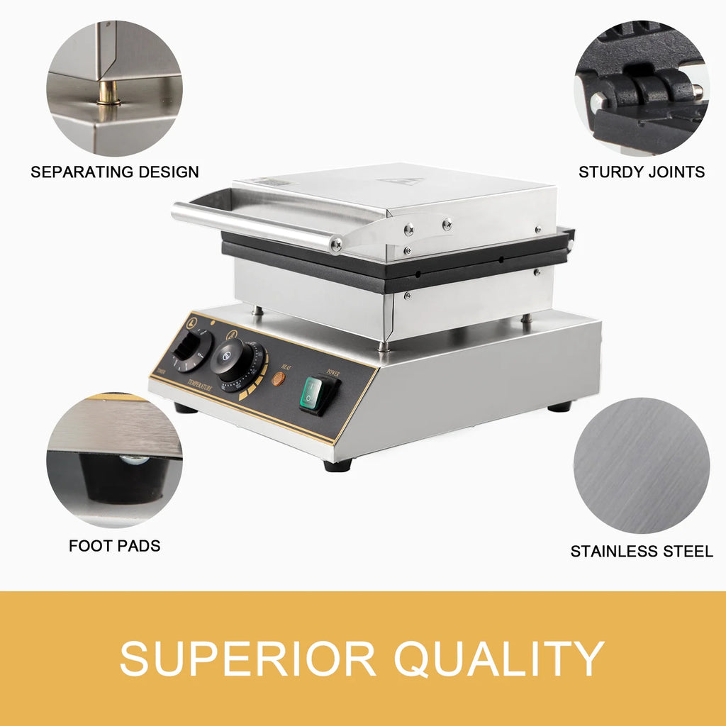 1750W Electric Nonstick Round Waffle Maker Stainless Steel 110V U8378