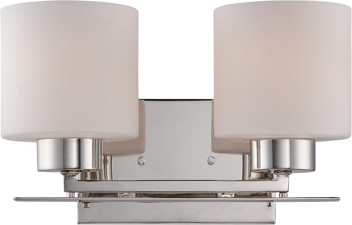 Two Light Vanity with Etched Opal Glass Polished Nickel Fixture O693