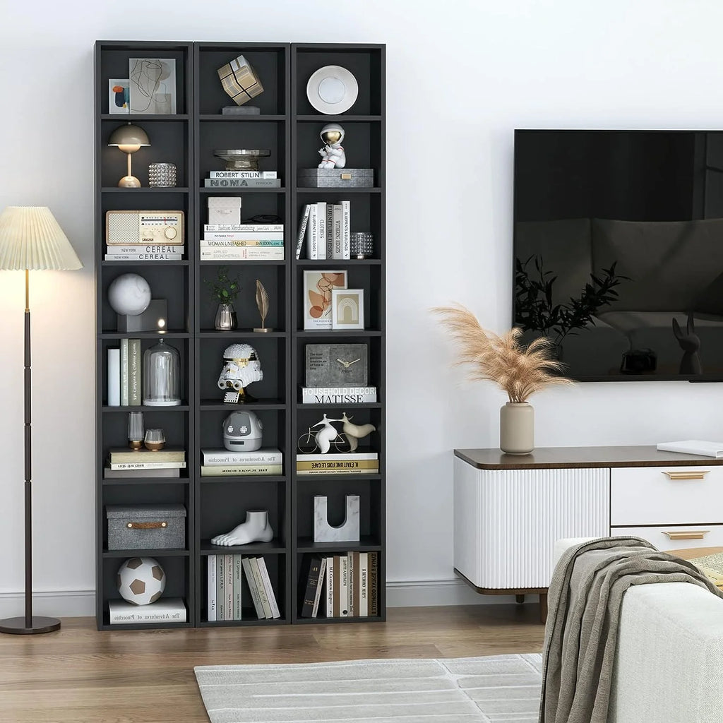 8-Tier Tall Narrow Media Storage Cabinet with Adjustable Shelves, Black O944