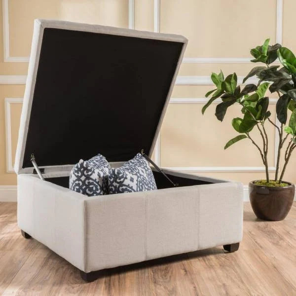 Light Gray Fabric Storage Ottoman O19698