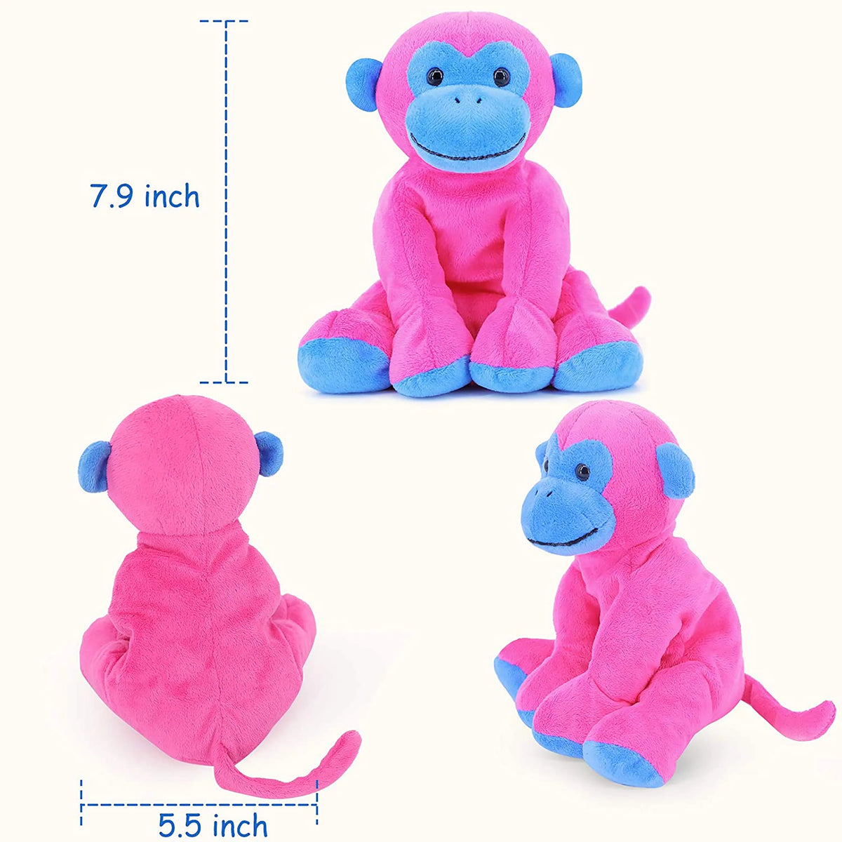 Pink and Blue Ape Monkey Stuffed Animal Plush Toy, 7.9 inches I34014