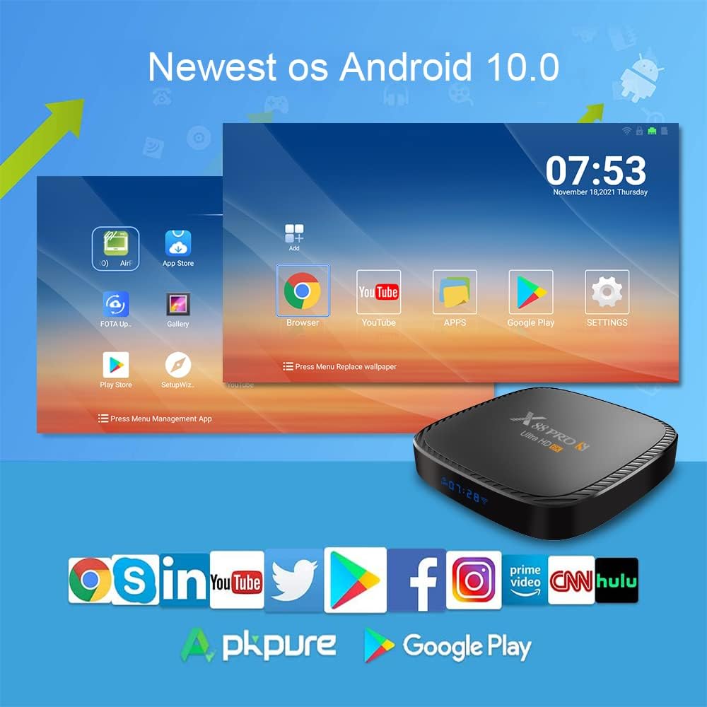 Smart TV Box with Mini Wireless Backlit Keyboard, 4G RAM 64G ROM, USB 3.0, Ultra HD 6K, HDR 10+, Dual Band WiFi, BT4.2, Android 11.0, Pack of 2 C695149