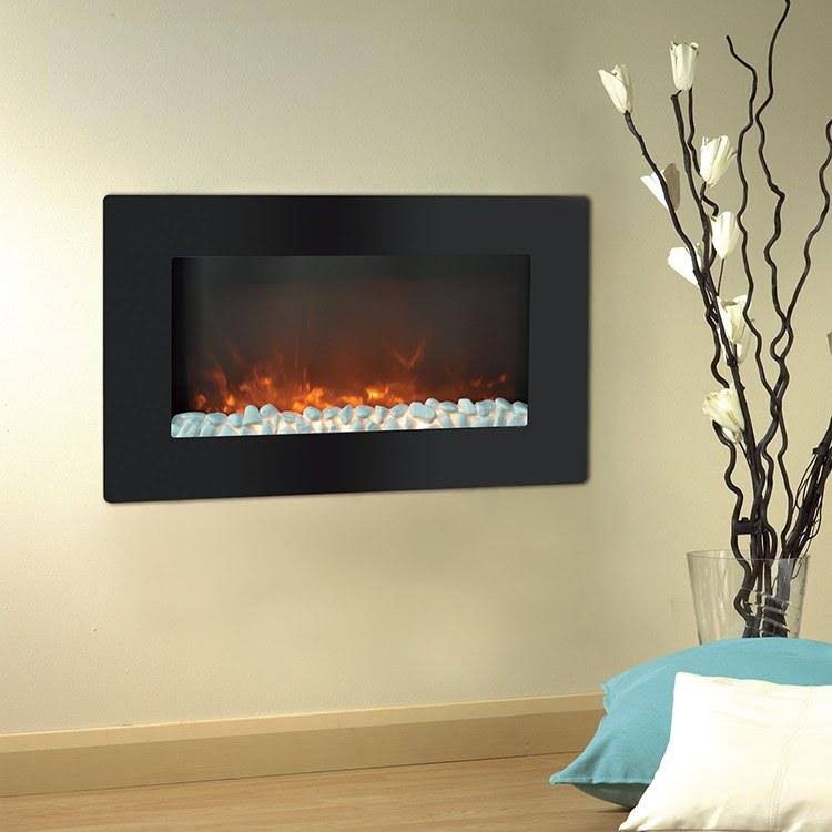 White Wall-Mount Electric Fireplace with Crystal Rock Display A3752