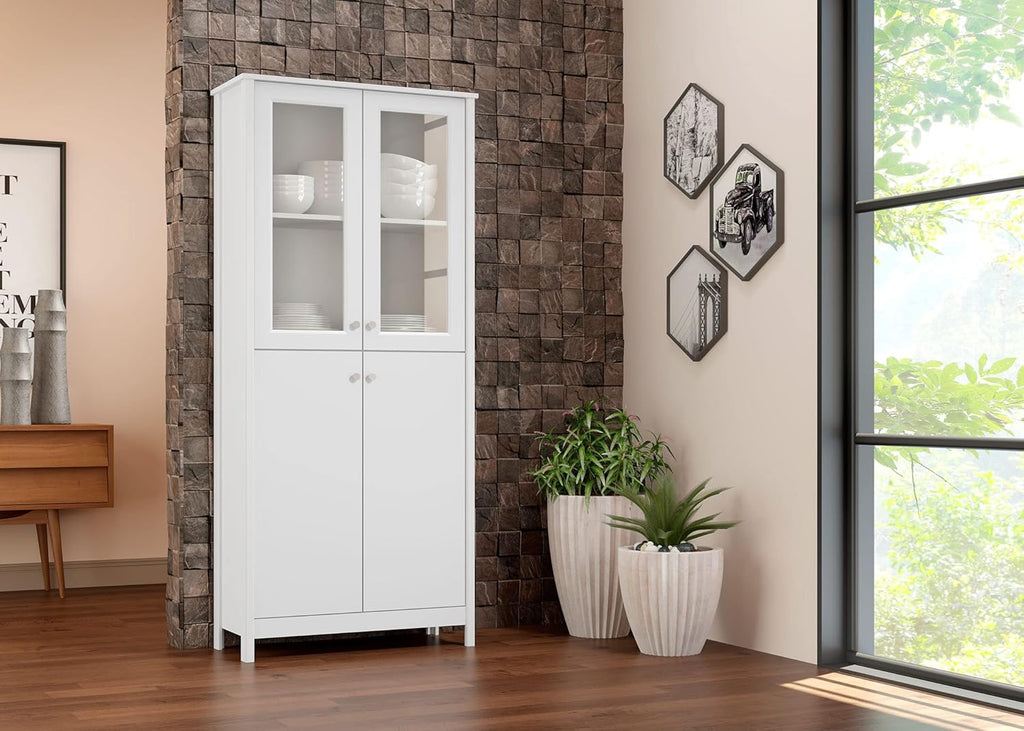 4-Door Bookcase in Grey with Glass and Wood O85192