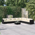 9 Piece Patio Set with Cushions Poly Rattan Black S488