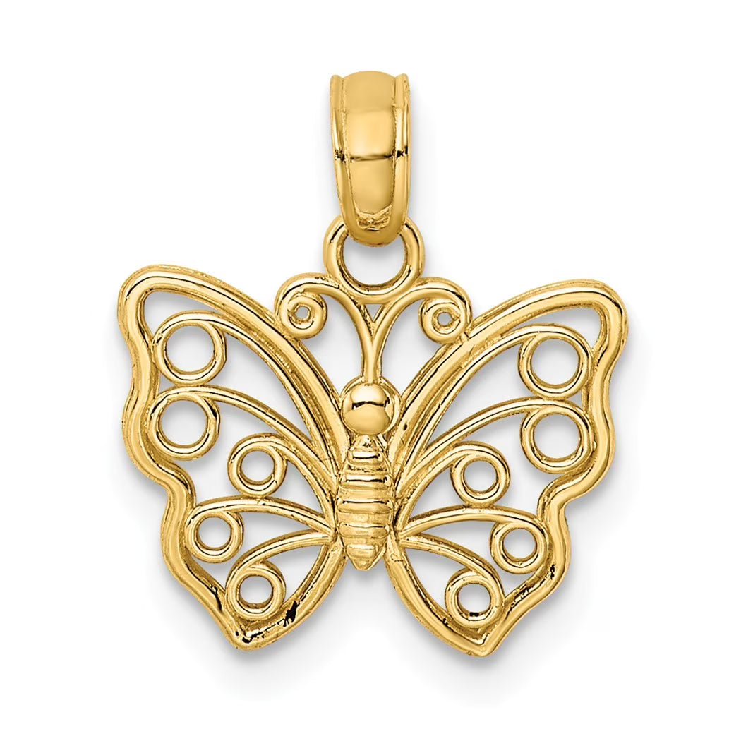 14k Gold Butterfly Angel Wings Cut out Charm Pendant Necklace J204