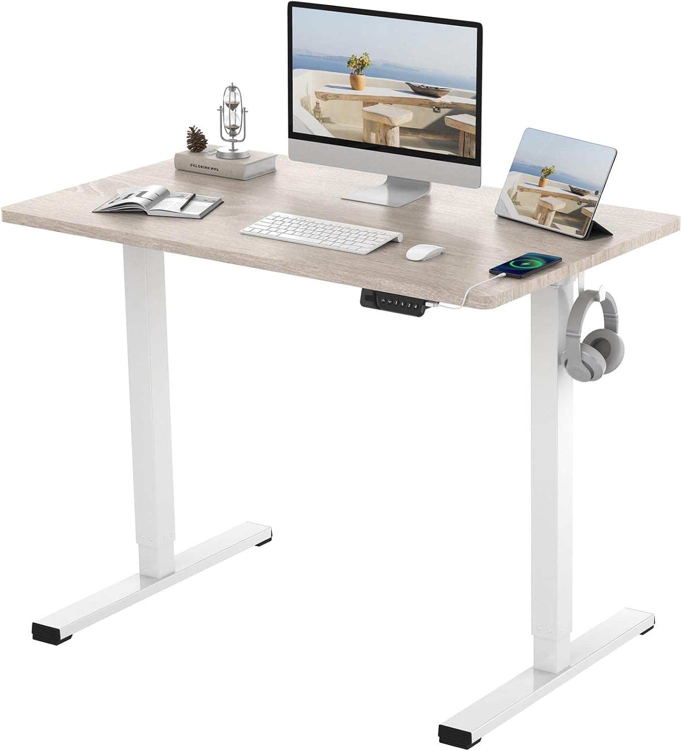 Electric Height Adjustable Standing Desk, 48 x 24 inch, White Frame/White Desktop M7947