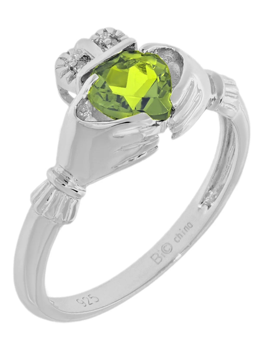 Heart Natural Green Peridot Diamond 925 Sterling Silver Ring Size 8 T7119